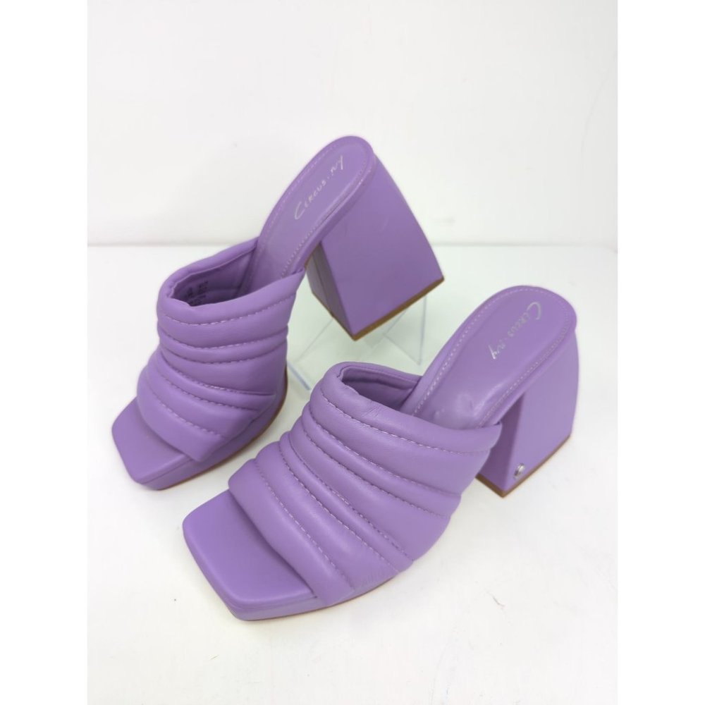 Chunky Heel Quilted Slide Sandals - Lavender